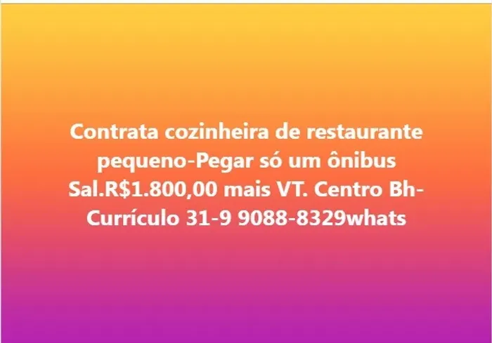 Cozinheira para Restaurante pequeno -Seg a Sex