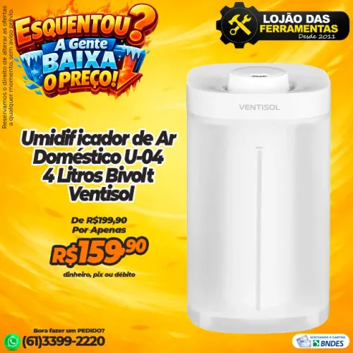 Umidificador de Ar Doméstico U-04 4 Litros Bivolt Ventisol