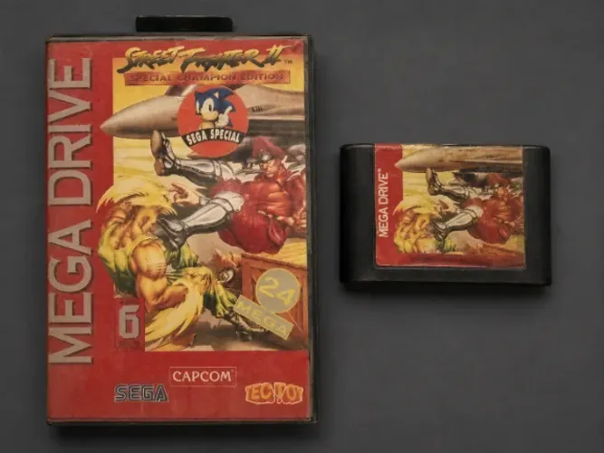 Lote retrô para Sega Mega Drive com 7 cartuchos, 3 caixas e 1 controle original Sega.