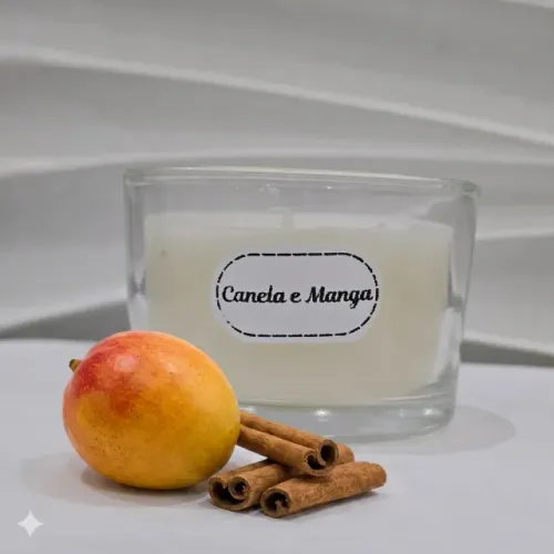Vela Aromática Artesanal em Copo de Vidro - Canela & Manga - NOVO