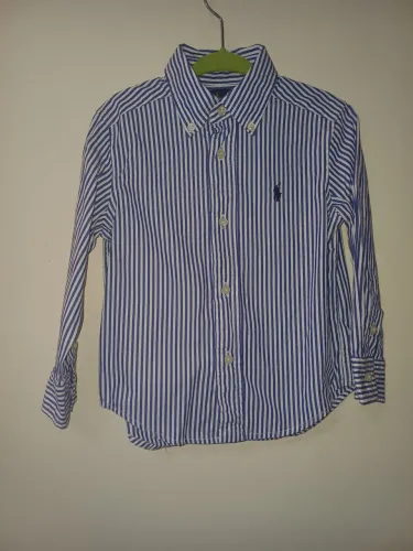 Camisa infantil Ralph Lauren listrada azul marinho e branco, semi-nova. 