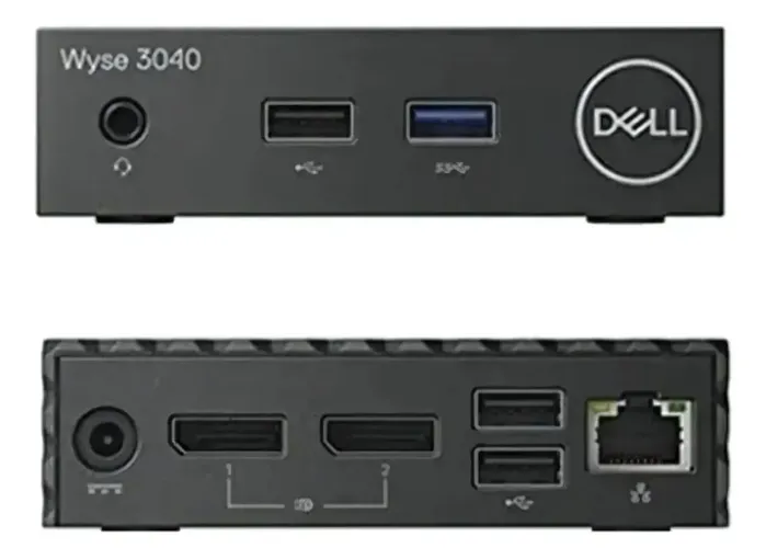 thin client Dell Wyse 3040 com processador Intel Atom e acabamento em preto.