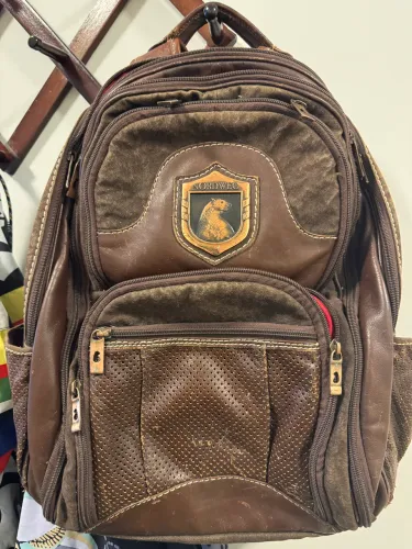 Mochila nordweg couro e lona marrom