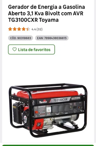 Gerador de energia a gasolina toiama, nunca usado, 2 anos de garantia