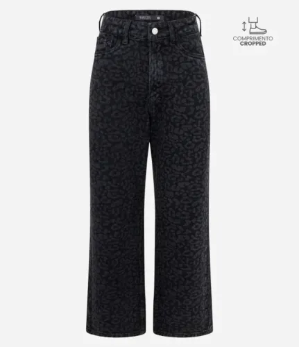 Calça jeans reta modelo Cropped de Animal print - Serve 38