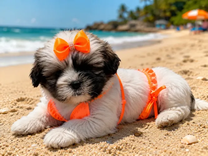 Uma pitiquinha filhote de Lhasa apso fêmea 