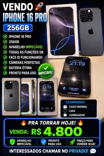 VENDO IPHONE 16 PRO 256GB IMPECÁVEL CAIXA CARREGADOR E CAPA BATERIA EM 89%