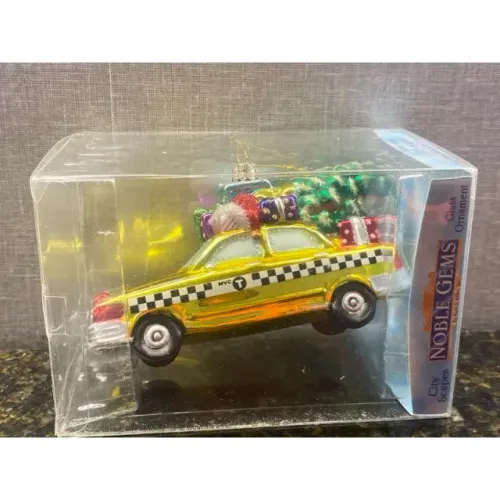 Enfeite de Natal - Táxi Checker de Nova York com ornamento de vidro em formato de árvore