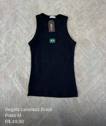 Regata Canelada Brasil Feminina Preta Tamanho M
