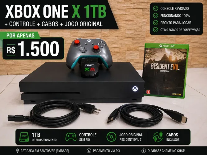 Xbox One X 1TB + Controle Sem Fio + Resident Evil 7