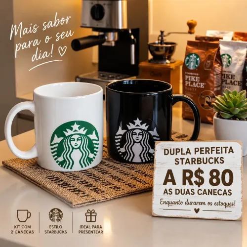 ? Dupla de Canecas Starbucks - Preta e Branca | Lindas!