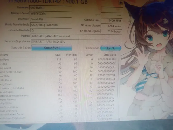 Hd de 500gb com windows e programa saudável com a case 
