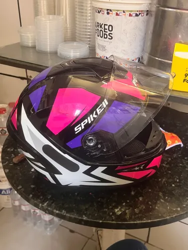 Peels capacete moto fechado spike || preto/pink 56