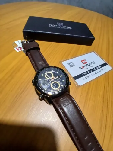 relógio masculino naviforce-pulseira de couro, luxuoso, à prova d'água frete grátis*