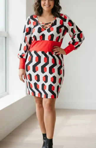 Vestido midi geométrico estampado 