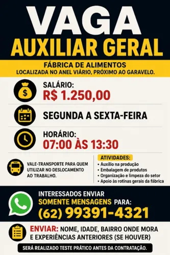 Auxiliar em Fábrica de Pães - Meio Período