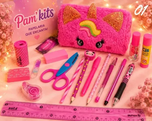 Kit de Papelaria Fofa Presente Criativo 16 Itens Rosa