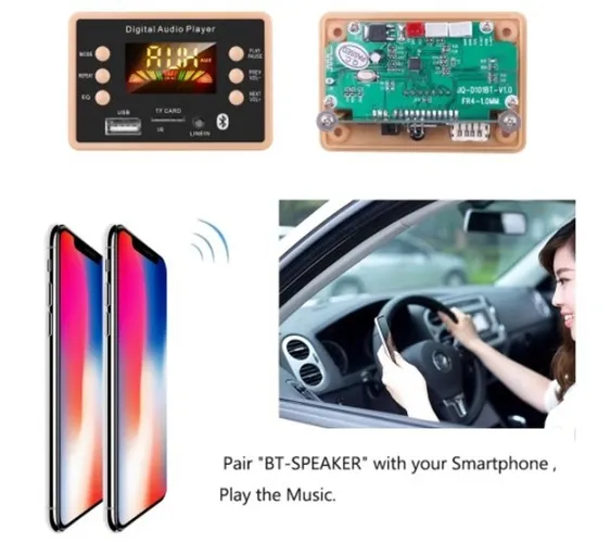 Placa Decodificadora 12v Bluetooth 5.0 mp3 Usb Fm Cartão Controle Remoto  COD-AP107  