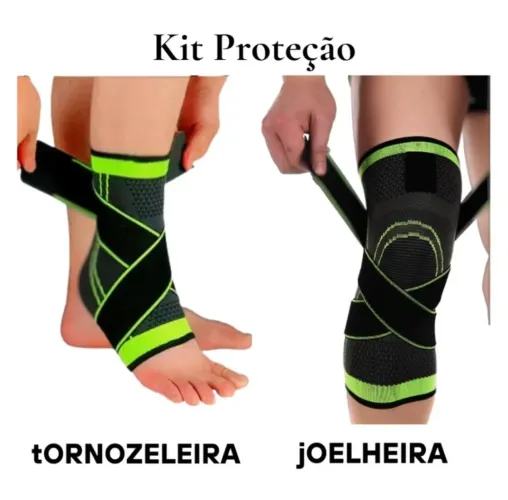 Kit proteção: Tornozeleira + Joelheira de compressão com faixa 