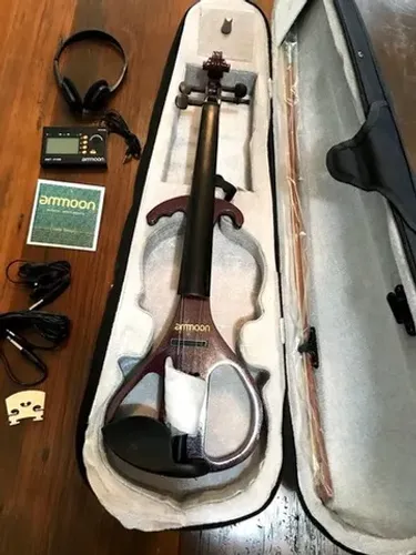 Violino Eletrico 4/4 Ativo Ammoon Silent madeira Maple maciço completo estojo arco crina b