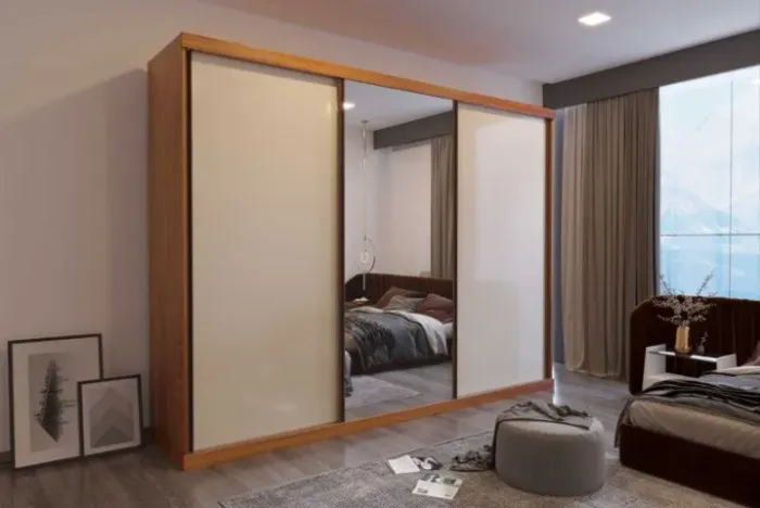 Guarda Roupa 100% MDF Vogue 3 Portas Com Espelho Fazemos Entrega Novo