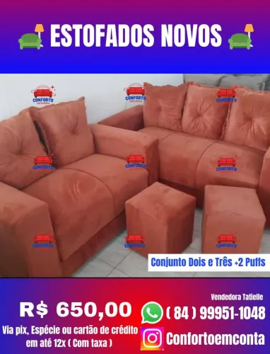 Conjunto de Sofá 2 e 3 lugares com + 2 Puffs -Novo Diretamente da fábrica.