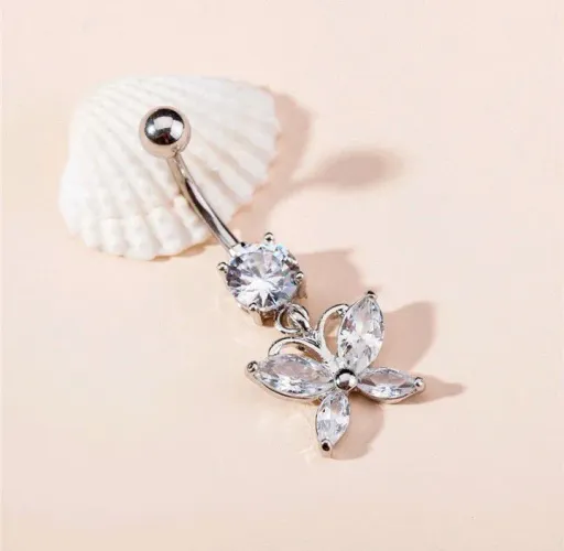 Piercing de umbigo com Pingente de Borboleta com Pedra de Zircônia 