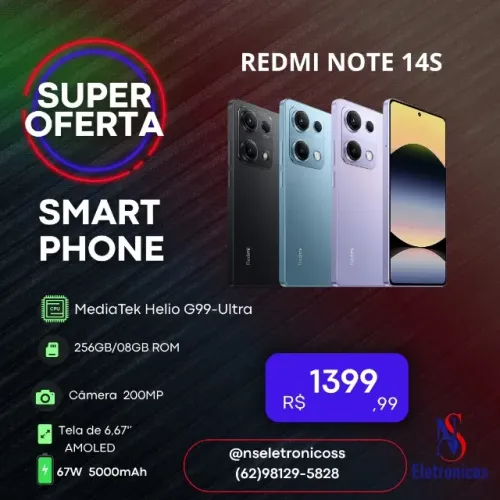 Celular Redmi Note 14s 256GB 08GB ROM lacrado Global 200MP Camera Entregamos Garantia