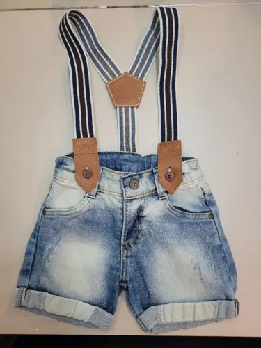 Short Jeans com Suspensório para Bebê