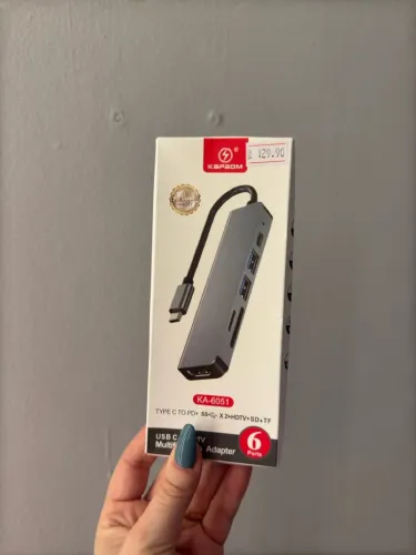 Adaptador Hub 6 em 1 Tipo C x Tipo C 2 USB TF SD HDMI 4K