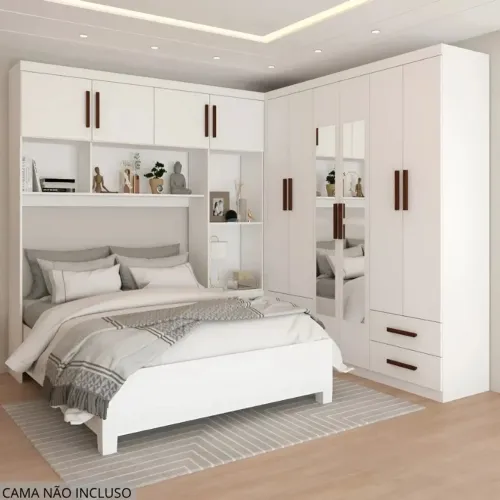 Modulado 4 Portas Branco + Guarda-roupa Casal  6 Portas 4 Gavetas C/ Espelho e Pés