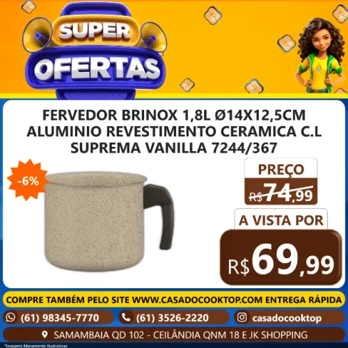 FERVEDOR BRINOX 1,8L 14X12,5CM ALUMINIO REVESTIMENTO CERAMICA C.L SUPREMA VANILLA 7244/367
