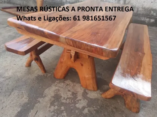 Vendo Mesas Artesanais em madeira pura com bancos ou cadeiras