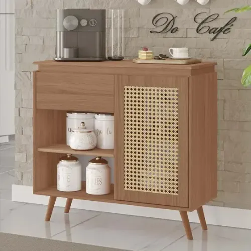"Elegância Atemporal: Buffet Bourbon com Pés Retrô, 1 Porta e 1 Gaveta em MDF"