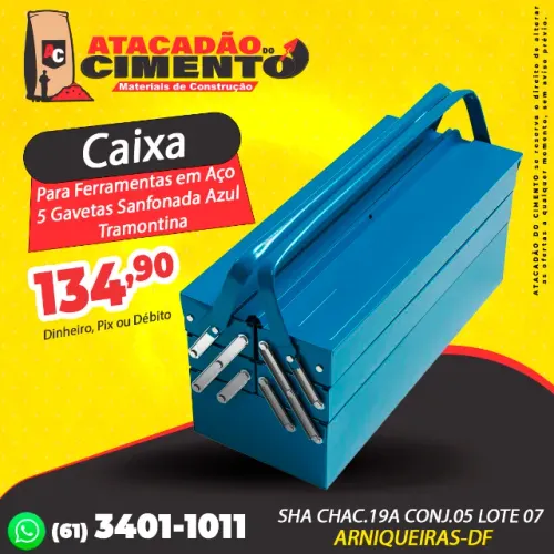 Caixa Para Ferramentas em Aço 5 Gavetas Sanfonada Azul Tramontina