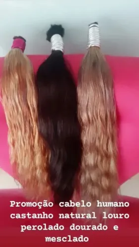 Cabelo humano castanho, loiro perolado e dourado