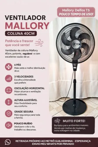 Vendo ventilador de coluna Mallory Delfos TS+ com 126W de potência. APENAS RETIRADA