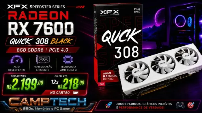 Placa De Vídeo Rx 7600 Branca XFX Qick 308 *Entrego *Parcelo