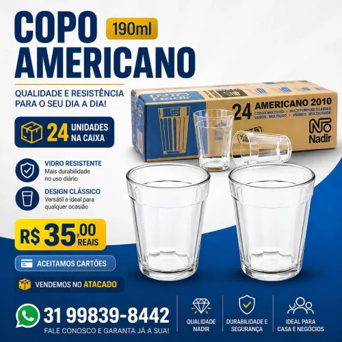 Copo Americano 190ml caixa com 24 unidades. Nadir