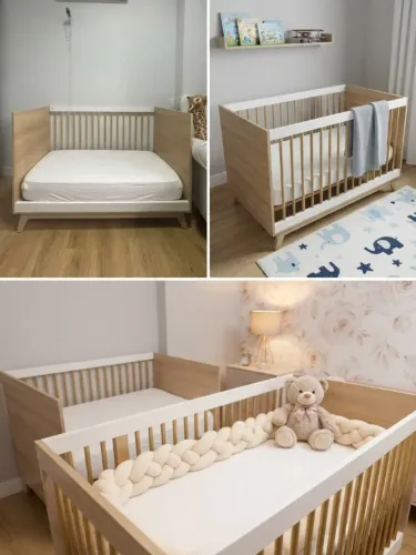 Berço de Bebê Moderno + Colchão Inclusive | Ajuste de Altura | Estado de Novo