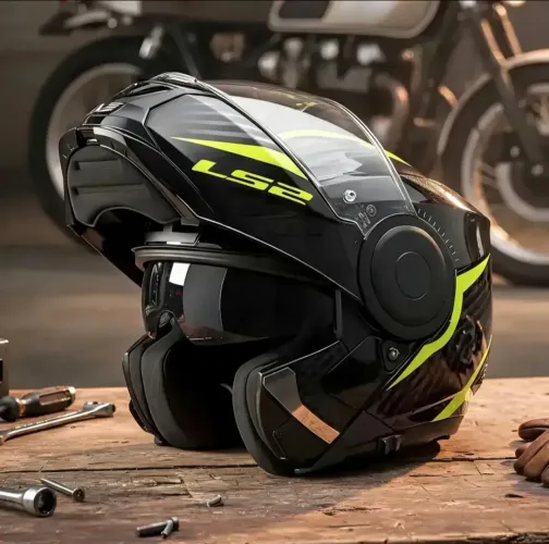 Capacete Escamoteável - LS2 FF902 Scope Skid Preto Amarelo. Tamanho 56