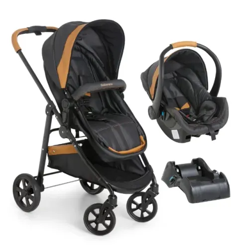 Carrinho de Bebê + Bebê Conforto Cocoon Caramelo + Base - Marca Galzerano
