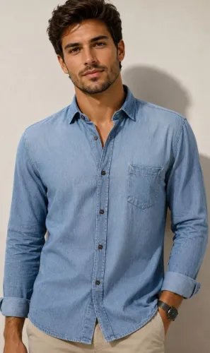 Camisa Jeans azul tamanho G, bonita, original, bem confortável, tecido macio, atual.