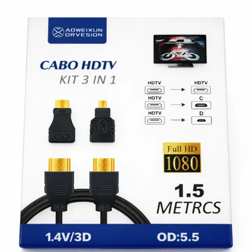 Cabo HDTV 3 em 1 super fino e portátil, ideal para conexão rápida e prática entre disposit