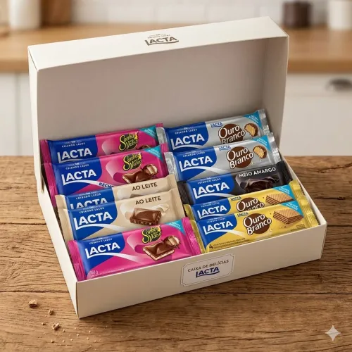 Caixa com chocolates em barras e wafer vários sabores 10 unidades