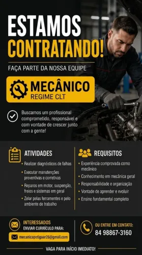 Vagas para mecânico e auxiliar