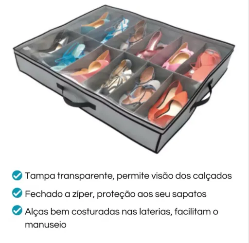 Caixa Organizadora Sapatos 12 Divisórias Tampa Transparente