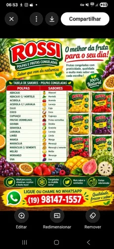 Polpas e frutas congeladas.