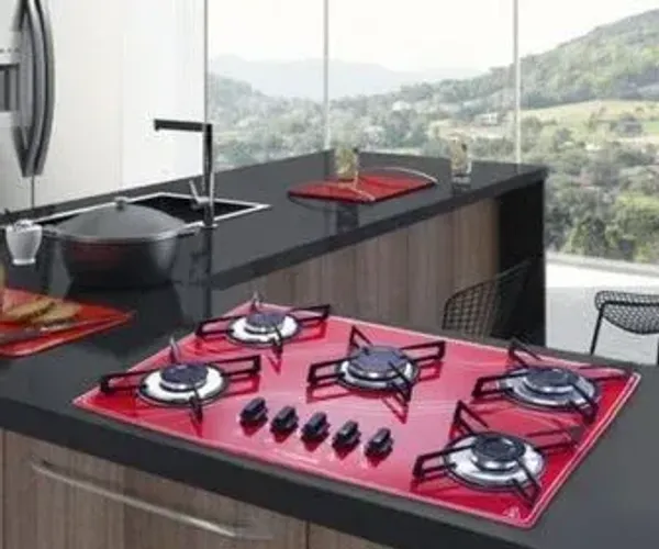 Fogão Cooktop Lines Colors 5 Queimadores Bivolt Vermelho Safanelli - Entregamos