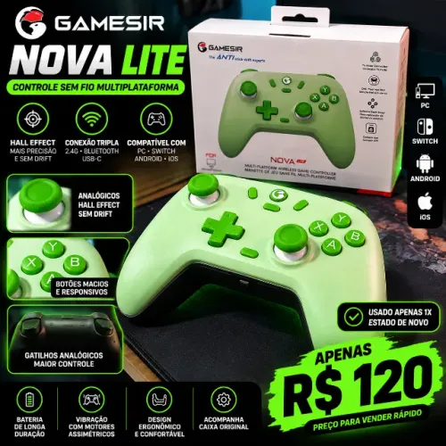 Controle GameSir Nova Lite Hall Effect Sem Fio - Novo - R$ 120